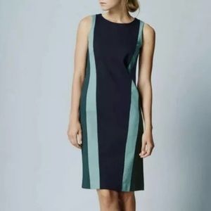 Boden Navy Blue Teal Colorblock Ponte Sleeveless Shift Dress‎ Size 12 LONG